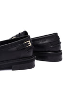 Woman Black Buckle Leather Masculine Loafer | Derimod