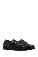 Woman Black Buckle Leather Masculine Loafer | Derimod