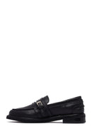 Woman Black Buckle Leather Masculine Loafer | Derimod