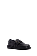 Woman Black Buckle Leather Masculine Loafer | Derimod