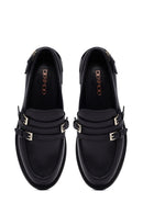 Woman Black Buckle Leather Masculine Loafer | Derimod