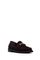 Woman Brown Buckled Suede Leather Loafer | Derimod
