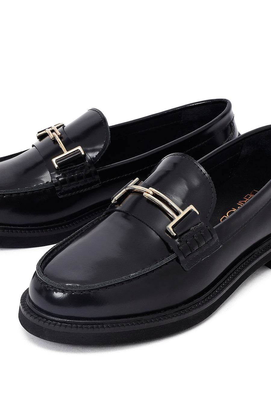 Kadın Siyah Tokalı Deri Maskülen Loafer