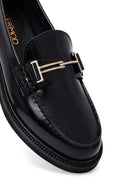 Kadın Siyah Tokalı Deri Maskülen Loafer | Derimod