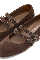 Kadın Vizon Çift Tokalı Süet Deri Babet | Derimod