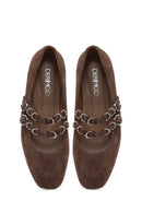 Kadın Vizon Çift Tokalı Süet Deri Babet | Derimod