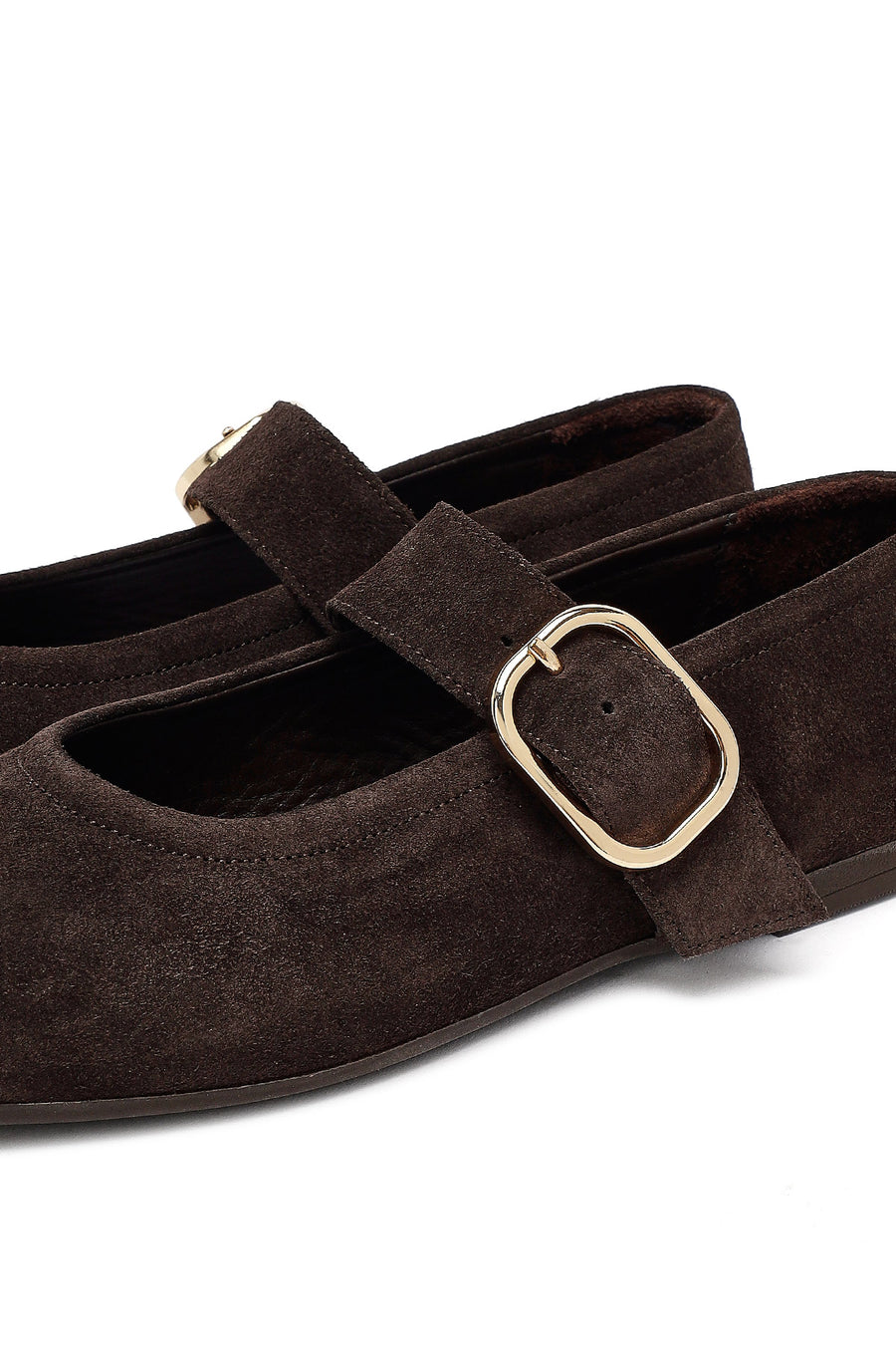 Woman Brown Buckled Suede Leather Babet