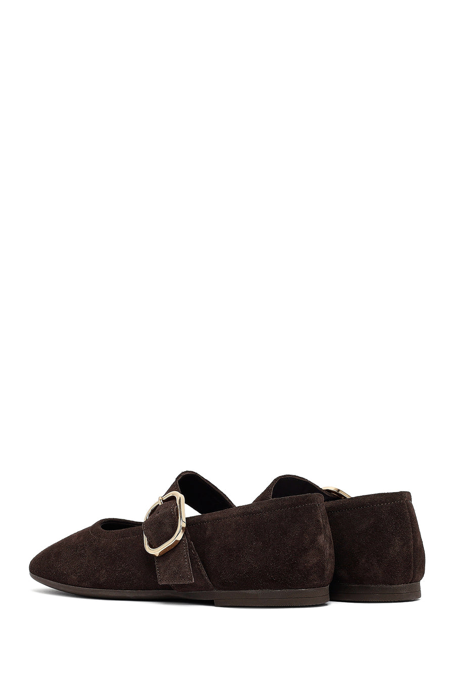 Woman Brown Buckled Suede Leather Babet