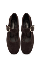 Kadın Kahverengi Tokalı Süet Deri Babet | Derimod