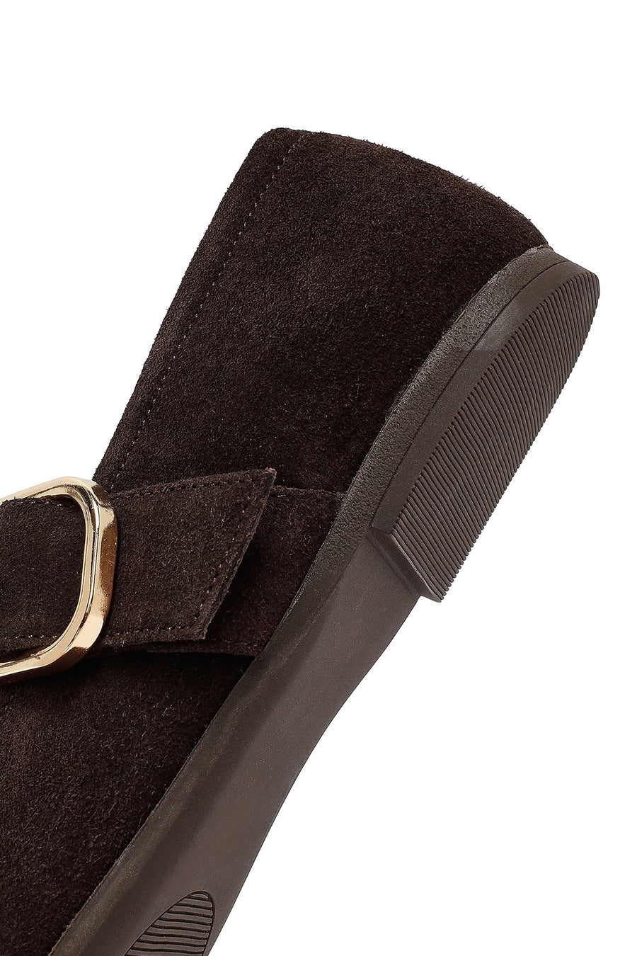 Woman Brown Buckled Suede Leather Babet