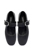 Kadın Siyah Tokalı Deri Babet | Derimod