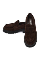 Women's Brown Thick-Soled Suede Leather Loafer | Derimod