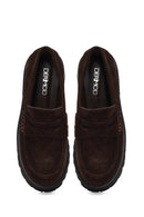 Women's Brown Thick-Soled Suede Leather Loafer | Derimod