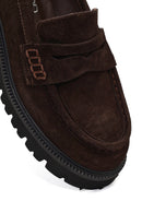 Women's Brown Thick-Soled Suede Leather Loafer | Derimod