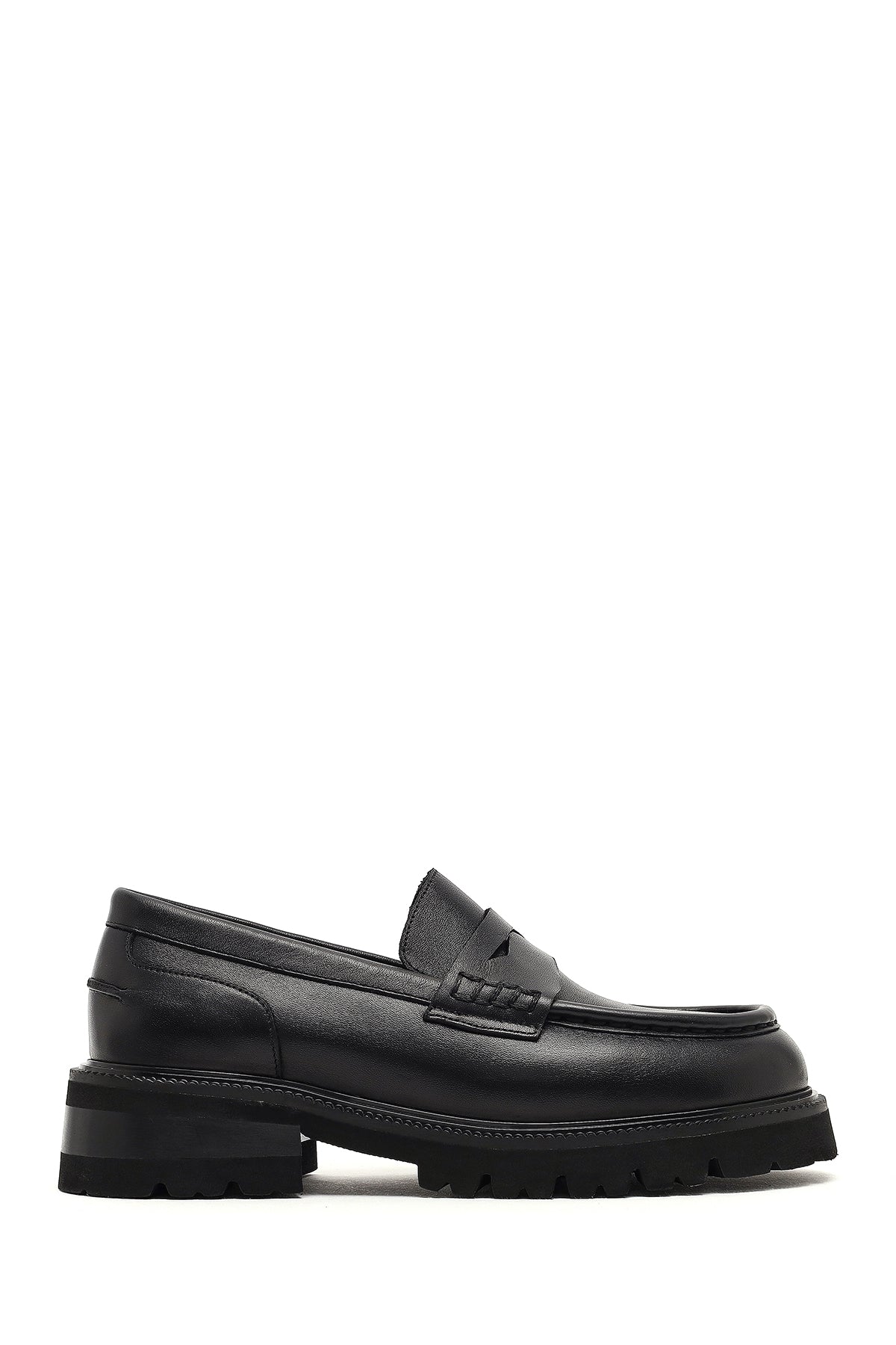 Women's Black Thick-Soled Leather Loafer 25AFD270518 | Derimod