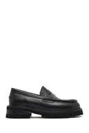 Women's Black Thick-Soled Leather Loafer | Derimod