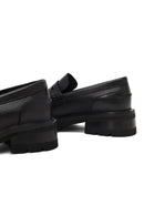Women's Black Thick-Soled Leather Loafer | Derimod