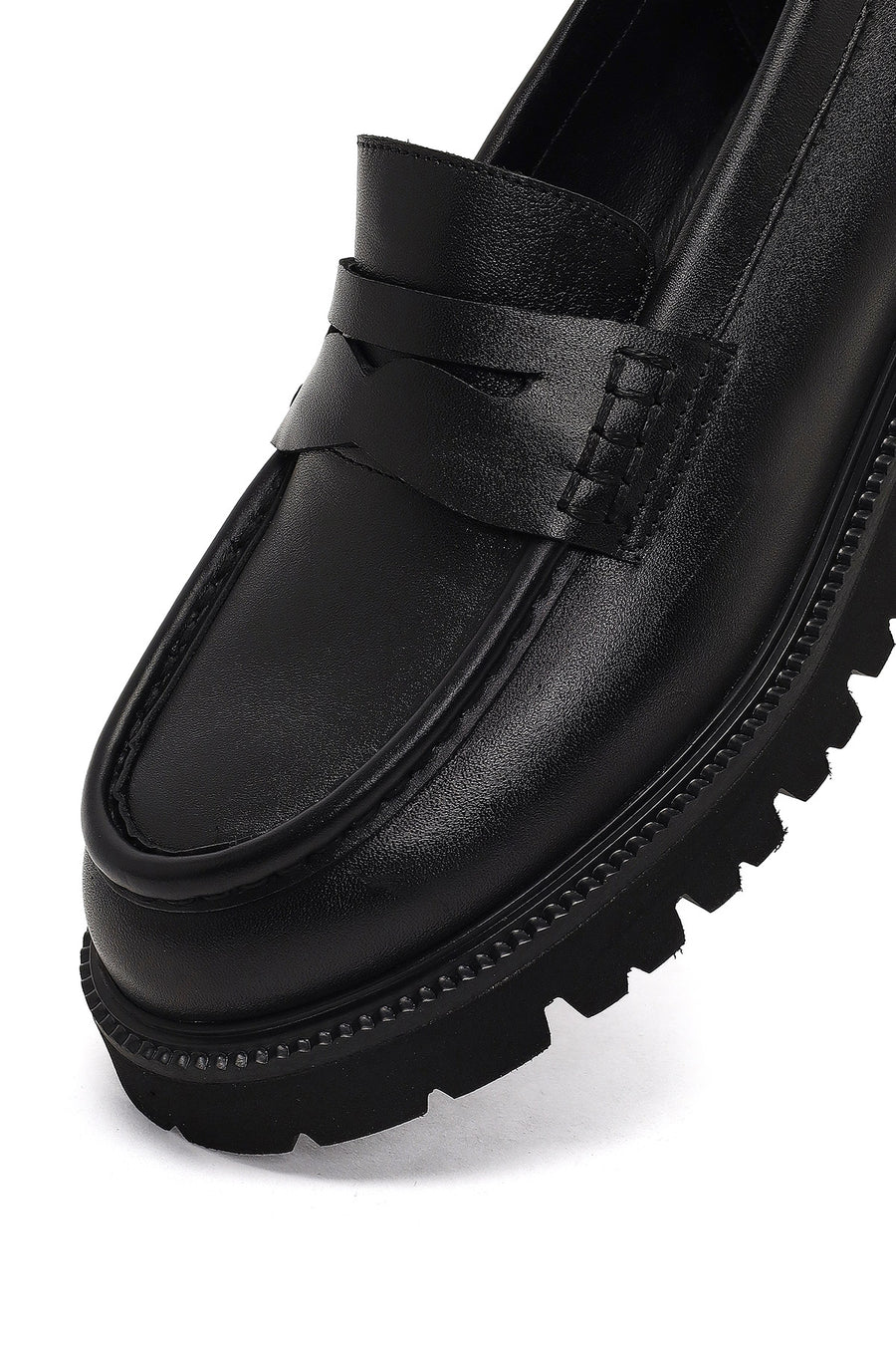 Kadın Siyah Kalın Tabanlı Deri Maskülen Loafer