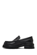 Women's Black Thick-Soled Leather Loafer | Derimod