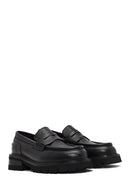 Women's Black Thick-Soled Leather Loafer | Derimod