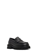 Women's Black Thick-Soled Leather Loafer | Derimod