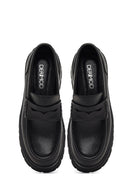 Women's Black Thick-Soled Leather Loafer | Derimod