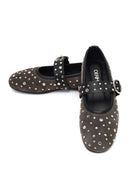 Women's Anthracite Buckled Suede Leather Ballet Flat | Derimod