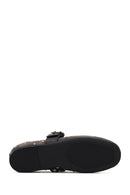 Women's Anthracite Buckled Suede Leather Ballet Flat | Derimod