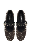 Women's Anthracite Buckled Suede Leather Ballet Flat | Derimod