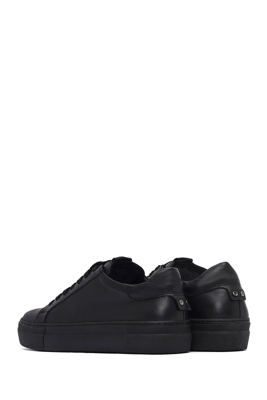 Kadın Siyah Bağcıklı Deri Sneaker