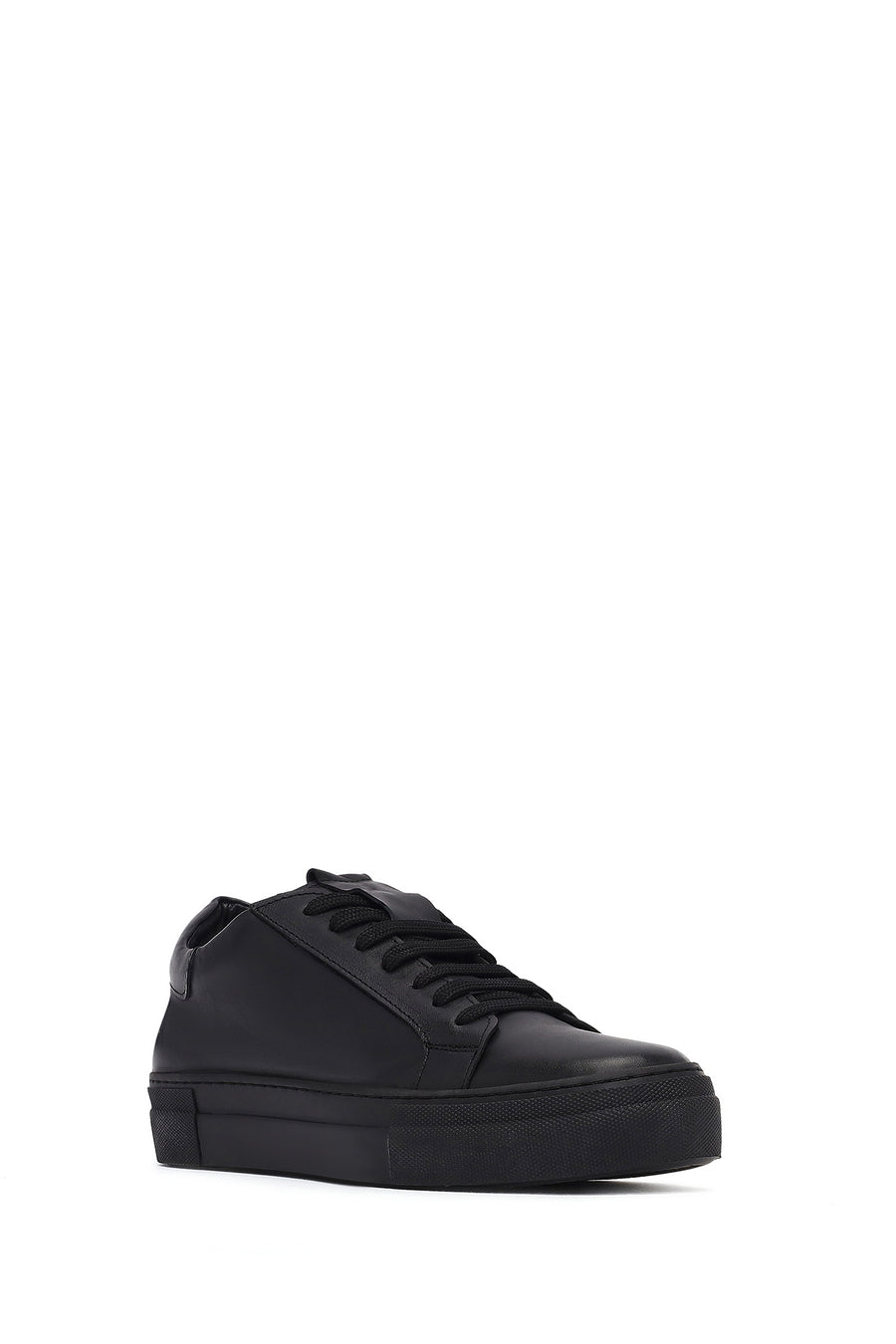Kadın Siyah Bağcıklı Deri Sneaker