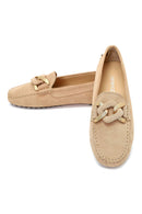 Women's Beige Buckled Suede Leather Loafer | Derimod