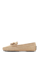 Women's Beige Buckled Suede Leather Loafer | Derimod