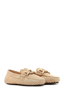 Women's Beige Buckled Suede Leather Loafer | Derimod