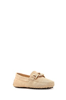 Women's Beige Buckled Suede Leather Loafer | Derimod