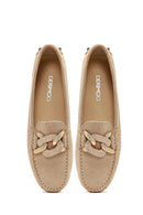 Women's Beige Buckled Suede Leather Loafer | Derimod