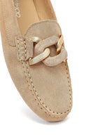 Women's Beige Buckled Suede Leather Loafer | Derimod
