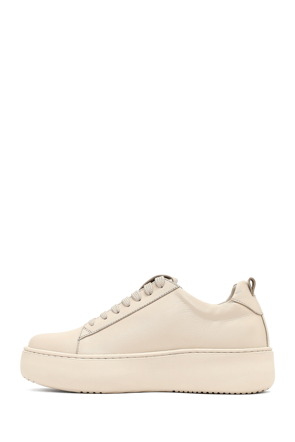Kadın Bej Bağcıklı Kalın Tabanlı Deri Sneaker
