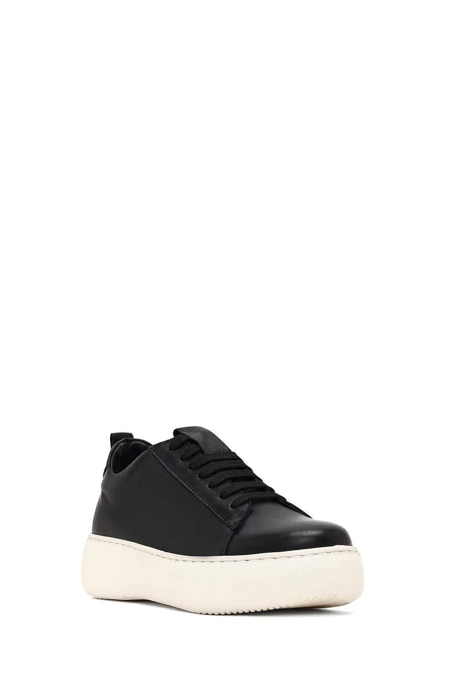 Kadın Siyah Bağcıklı Kalın Tabanlı Deri Sneaker