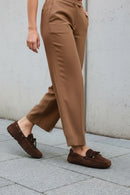 Kadın Kahverengi Püsküllü Süet Deri Loafer | Derimod