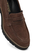 Women's Mink Thick Heeled Suede Leather Masculine Loafer | Derimod