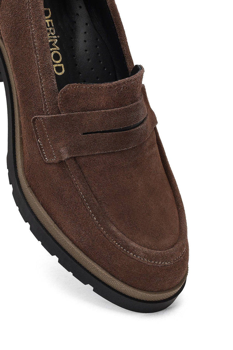 Kadın Vizon Kalın Topuklu Süet Deri Maskülen Loafer