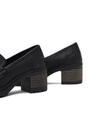 Women's Black Thick Heeled Leather Masculine Loafer | Derimod