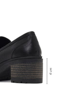 Women's Black Thick Heeled Leather Masculine Loafer | Derimod
