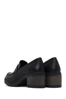 Women's Black Thick Heeled Leather Masculine Loafer | Derimod