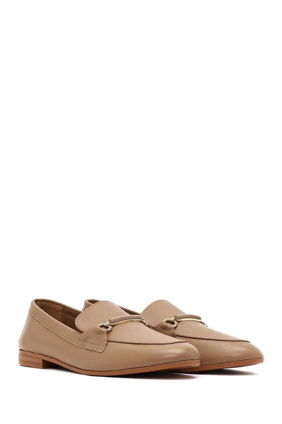 Kadın Pudra Toka Detaylı Deri Maskülen Loafer