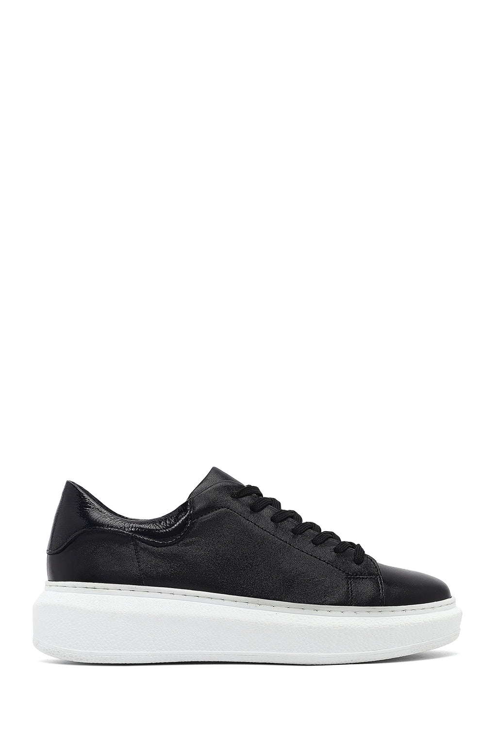 Kadın Siyah Bağcıklı Kalın Taban Deri Sneaker