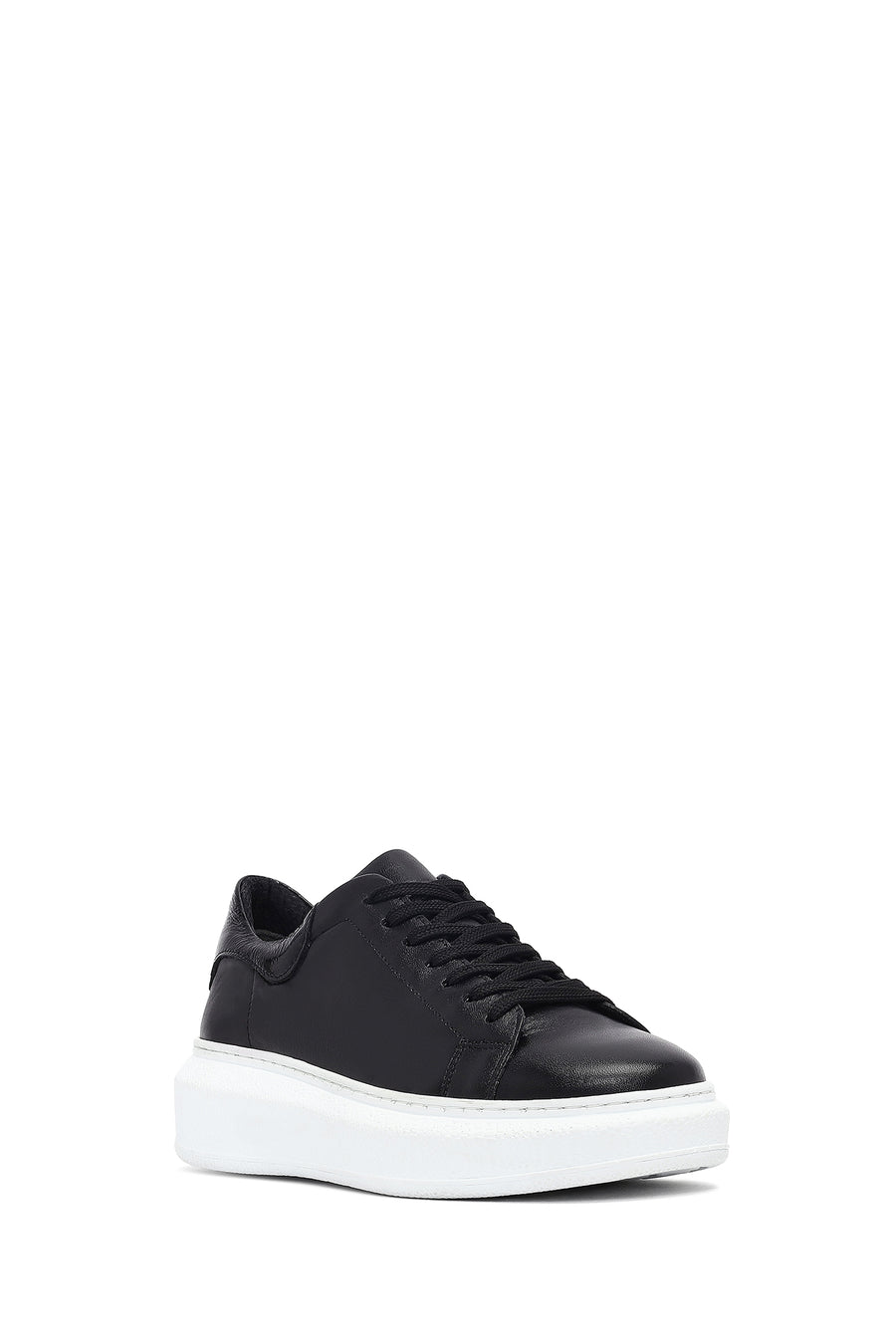 Kadın Siyah Bağcıklı Kalın Taban Deri Sneaker