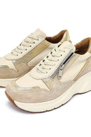 Woman Beige Lace-Up Zipper Detailed Wedge Heels Leather Sneakers | Derimod