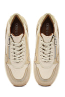 Woman Beige Lace-Up Zipper Detailed Wedge Heels Leather Sneakers | Derimod